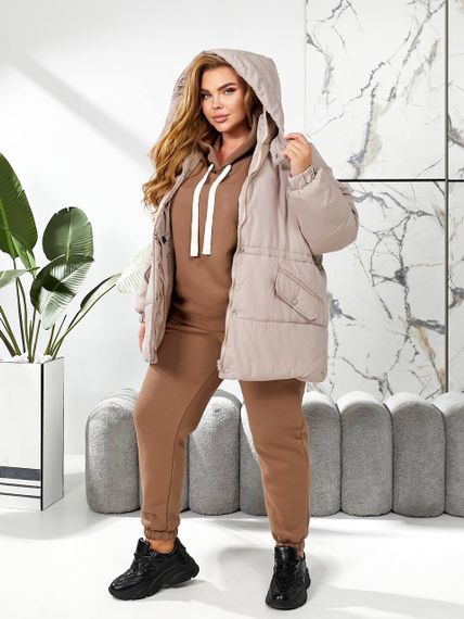 Женская теплая зимняя куртка на кулиске с капюшоном NB24035 цвет мокко размер 54/56 | Зображення 4