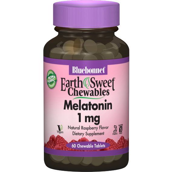 Мелатонін для сну Bluebonnet Nutrition EarthSweet Chewables, Melatonin 1 mg 60 Chewable Tabs Natural Raspberry Flavor BLB0990