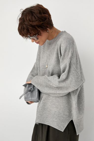 В'язана кофта оверсайз із розрізами - сірий цвет, ONE SIZE (є розміри)