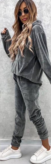 Женский велюровый костюм двойка джоггеры и худи IP445 цвет серый, размер S/M | Зображення 2