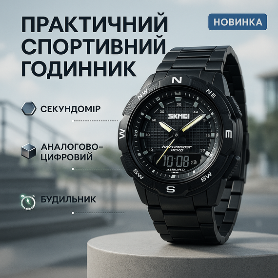 Чоловічий тактичний військовий годинник SKMEI 1370BKWT, Практичний чоловічий годинник GY-16
