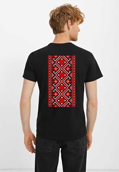Футболка чоловіча чорна з принтом "Вишиванка на спині", XL
