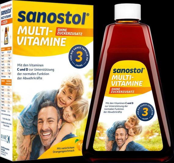 Sanostol Multivitamine - Мультивітамінний сироп для дітей від 3 років і дорослих, без цукру, з натуральним апельсиновим смаком