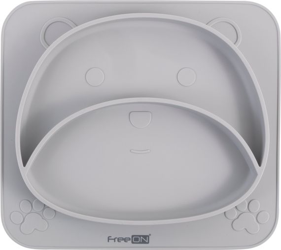 Силіконова тарілка дитяча FreeON Bear, grey (Від 6 місяців)