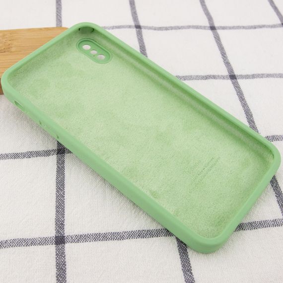 Чехол Silicone Case Square Full Camera Protective (AA) для Apple iPhone XS / X (5.8") Мятный / Mint | Зображення 2