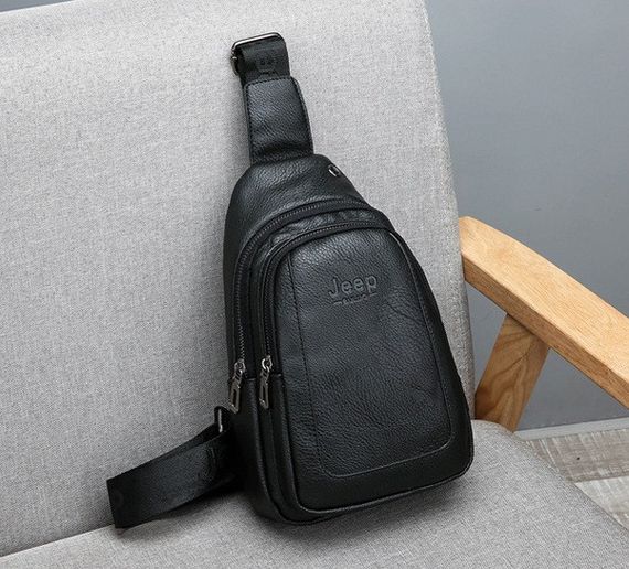 Сумка слінг чоловіча нагрудна крос-боді з портом USB Чорна (1122Ч)
