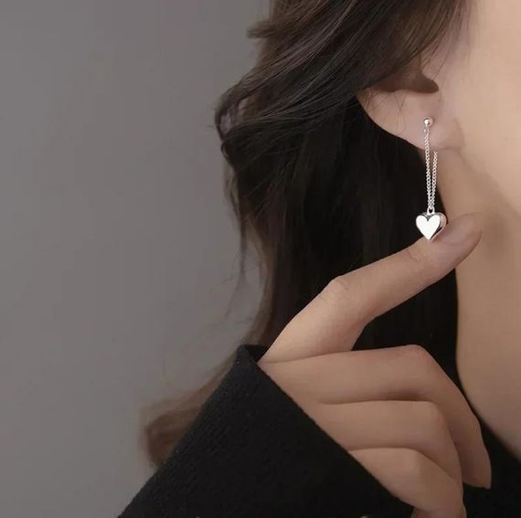 Сережки з сердечками на ланцюжках, сережки з сердечком, сережки з ланцюжками | Зображення 4