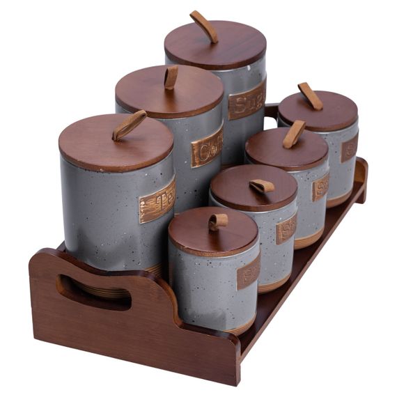 Набір банок для сипучих продуктів 7 шт. з бамбуковими кришками на підставці