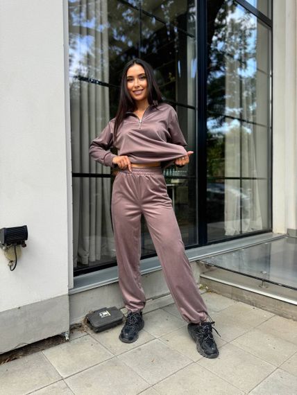 Женский спортивный костюм весна-осень свитшот и джоггеры NB24049 цвет мокко, размер 42/44 | Зображення 3