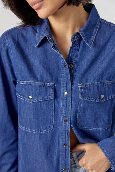Джинсова сорочка жіноча з напівкруглим низом - синій цвет, ONE SIZE (є розміри) | Зображення 3