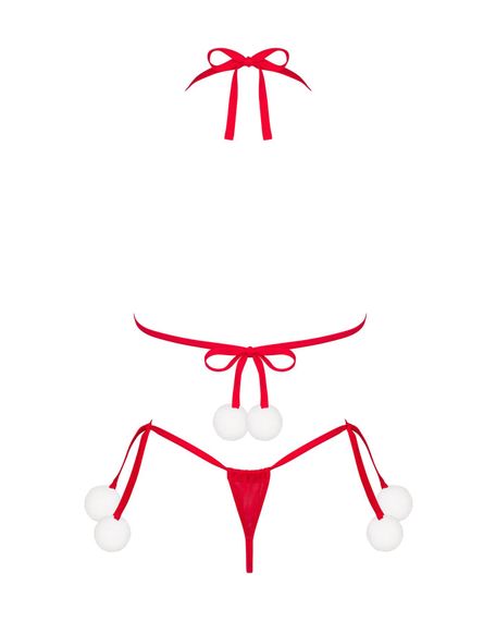 Комплект білизни з помпонами Obsessive Bobble Girl, червоний | Зображення 3