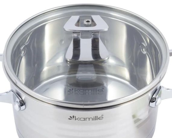 Набір 3 каструлі Kamille Casserote 1.7л, 2.4л, 3.1л з нержавіючої сталі зі скляними кришками | Зображення 2
