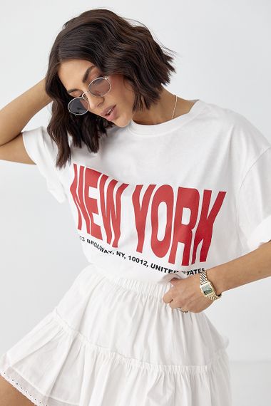 Футболка oversize з написом New York - білий цвет, ONE SIZE (є розміри) | Зображення 4
