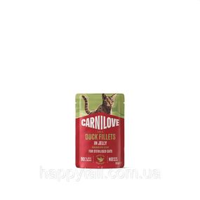 Вологий корм Carnilove Cat Jelly Duck Sterilised з качкою та котячою м'ятою в желе для кастрованих котів пауч 85 г