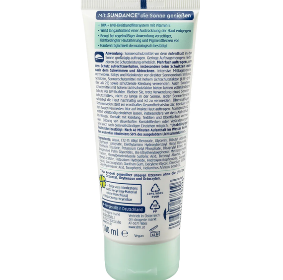 Сонцезахисний крем для чутливої шкіри SUNDANCE Sonnencreme sensitiv LSF 30, 100 ml | Зображення 1
