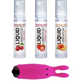 Набір з 3-х смаків стимулювального лубриканта Amoreane Med (3х10мл) та віброкулі Adrien Lastic Pink