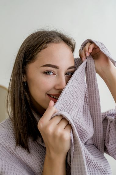 Жіночий Вафельний халат COSY шаль, лаванда | Зображення 3