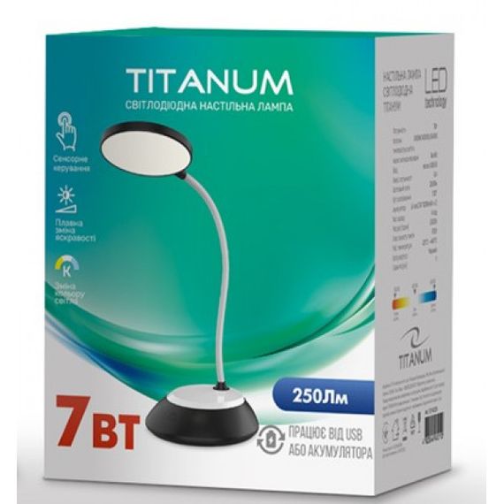 Акумуляторна настільна лампа TITANUM TLTF-022B 7W 3000-6500K з USB, з регулюванням яскравості та температури світла, чорна | Зображення 4