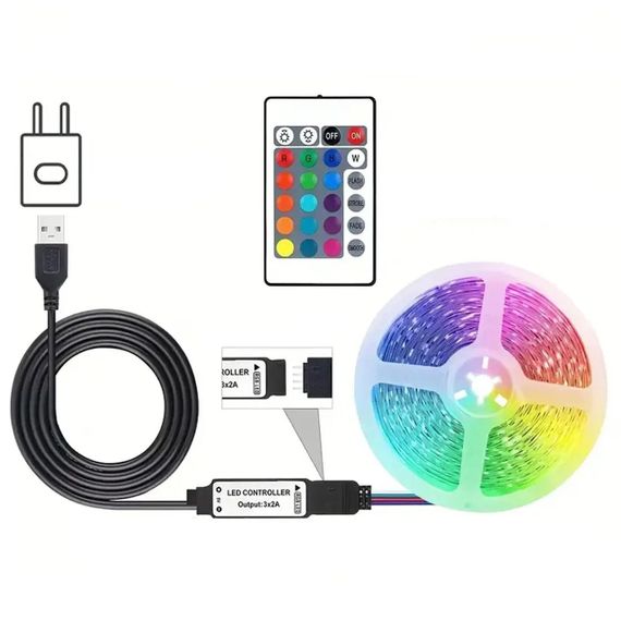 Світлодіодна LED стрічка з Bluetooth, 5м, 5050, від USB та пультом управління / Самоклеюча RGB підсвітка / Силіконова стрічка | Зображення 2