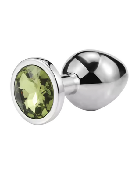 Металевий Анальна пробка Silver, light green crystal розмір М sexstyle