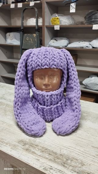 Балаклава колір 166 плюшева з вушками зайчик Puffy fine | Зображення 5