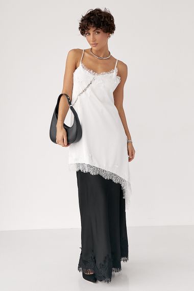 Сатинова спідниця з мереживом - чорний цвет, L (є розміри) | Зображення 2