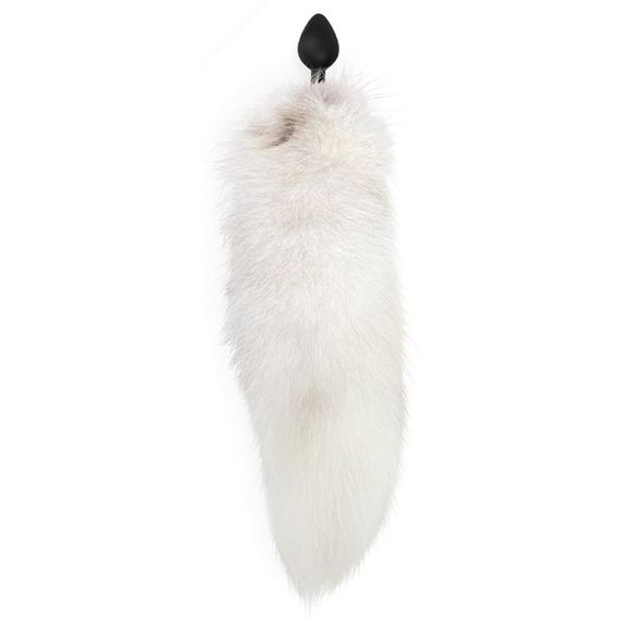 Силіконова анальна пробка з хвостом із натурального хутра Art of Sex size M White fox | Зображення 1
