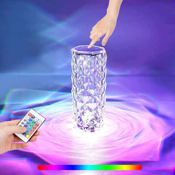 Настільна лампа Роза з пультом RGB Crystal Rose. Проекційний світильник-торшер нічник rose diamond table lamp кристал | Зображення 2