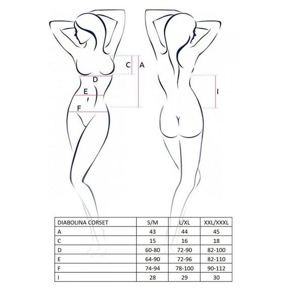 Корсет з відкритими грудьми Passion DIABOLINA CORSET S/M, black, пажі, трусики, напівпрозорий | Зображення 4