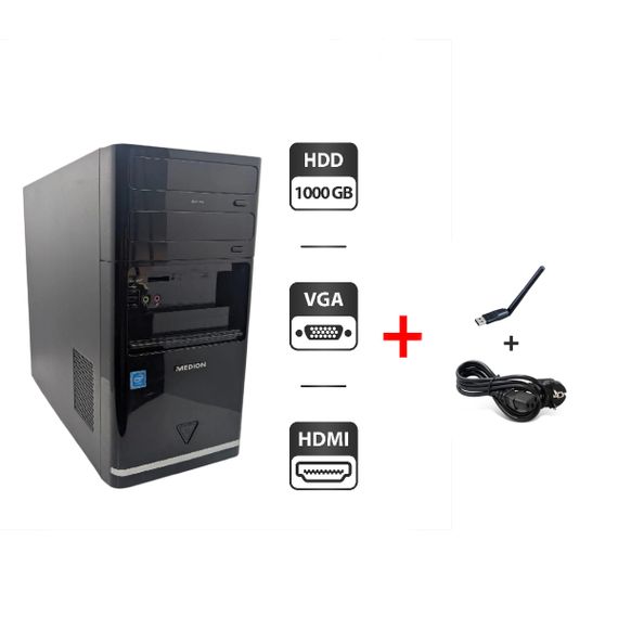 Комп'ютер Medion E20001 Tower / Intel Celeron J3060 (2 ядра по 1.6 - 2.4 GHz) / 4 GB DDR3 / 1000 GB HDD / Intel Graphics б/в + Подарунок USB-адаптер Wi-Fi + кабель живлення