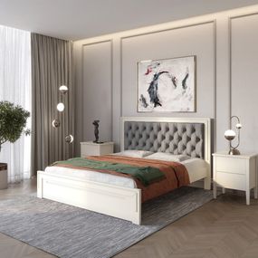 Односпальне дерев'яне ліжко Mebigrand Торонто Т3 Айворі (S0505Y30R)/Аляска 93 (сірий) 80х200 см (MBG-7369)