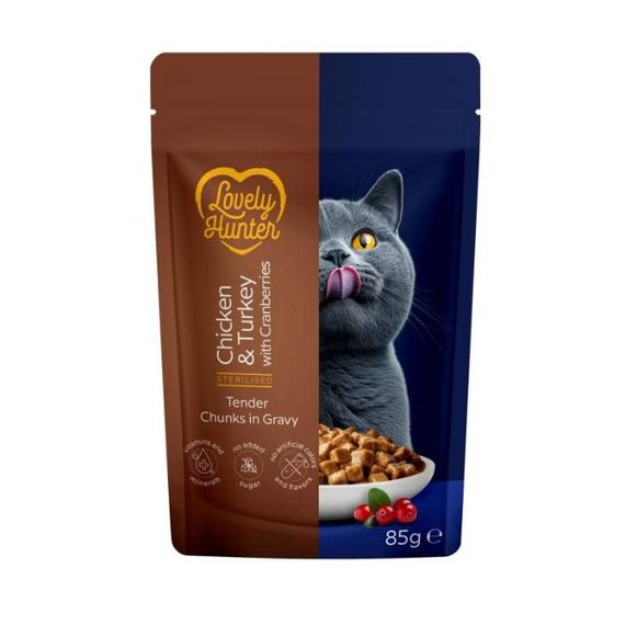 Вологий корм для стерилізованих котів з куркою та індичкою Lovely Hunter Sterilised With Chicken Turkey Cranberries, 85 гр