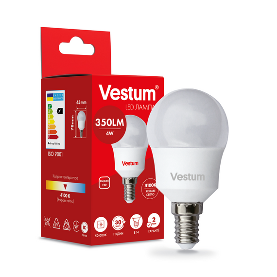 Світлодіодна лампа Vestum G45 4W 4100K 220V E14 1-VS-1207 | Зображення 2