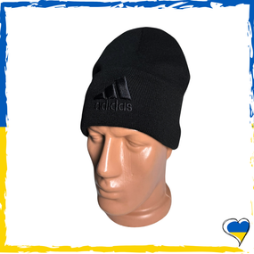 Шапка чорна Adidas на флісі брендова універсальна, Адідас. Шапка чоловіча, жіноча, підліткова, дитяча