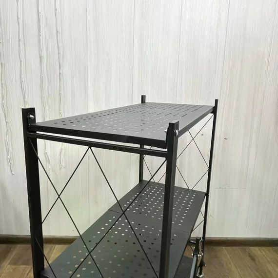 Складна полиця-стелаж із нержавіючої сталі на коліщатках 87×34×87 см • Пересувна етажерка-органайзер на 3 яруси для кухні, ванної, дому та офісу | Зображення 4