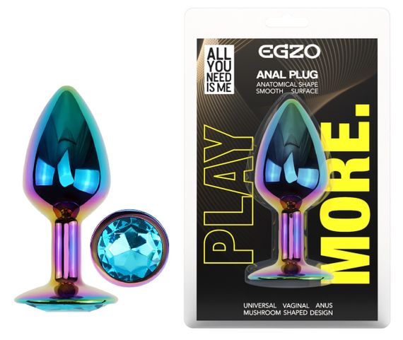 Анальна пробка з кристалом EGZO - Multicolor Round Plug Aqua size S Sex Aura