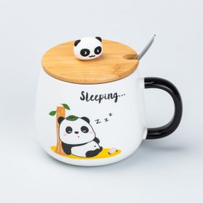 Чашка керамічна Панда 450 мл з бамбуковою кришкою "Sleeping"