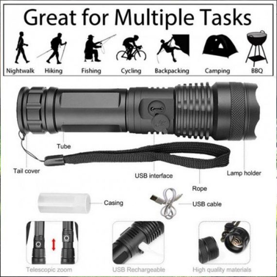 Ліхтар ручний Police X71A-HP50, ЗУ micro USB, 1x18650/3xAAA, zoom, індикація заряду