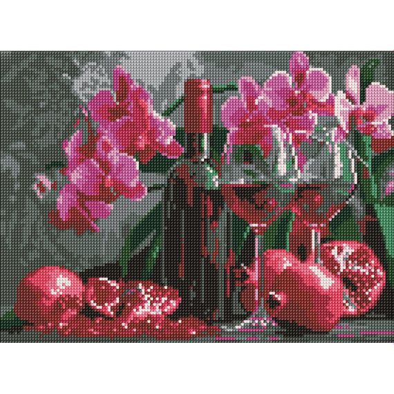 Алмазная мозаика "Вино и орхидеи" AMO8118, 30х40 см