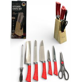 Набор ножей из нержавеющей стали с основанием Rainberg RB-2328 Red PR-10