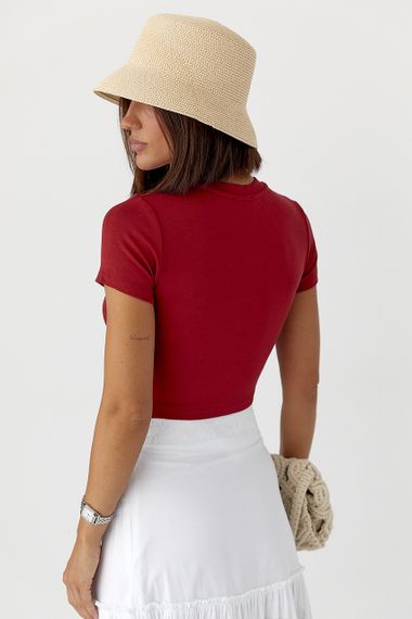Однотонна футболка Massimo Dutti - темно-червоний цвет, S (є розміри) | Зображення 1