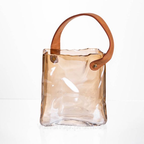 Стеклянная ваза сумочка с ручкой 13×7×16.5 (см) декоративная ваза для цветов 1 (л) Коричневый HP-19-155-1