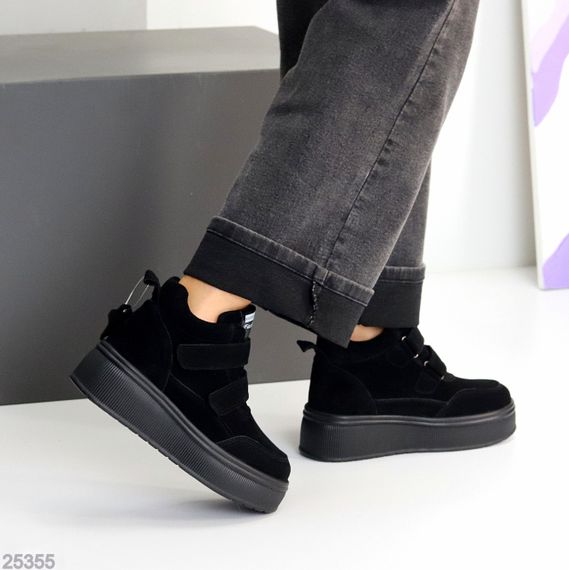 Спортивні чорні зимові черевики натуральна замша на липучках | Зображення 4