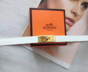 Трендовий шкіряний вузький ремінь Hermes white/gold
