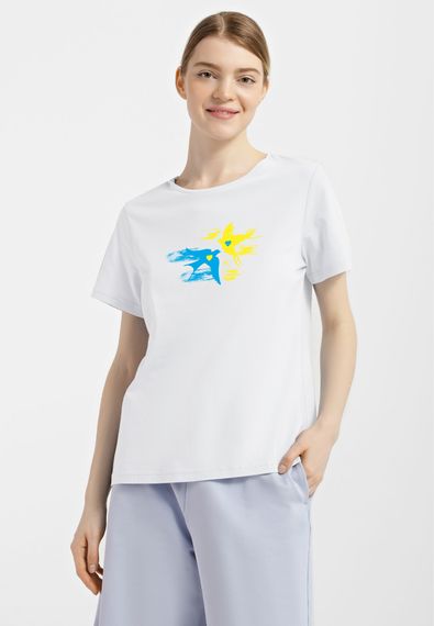 Футболка жіноча біла з принтом "Ластівки", XL