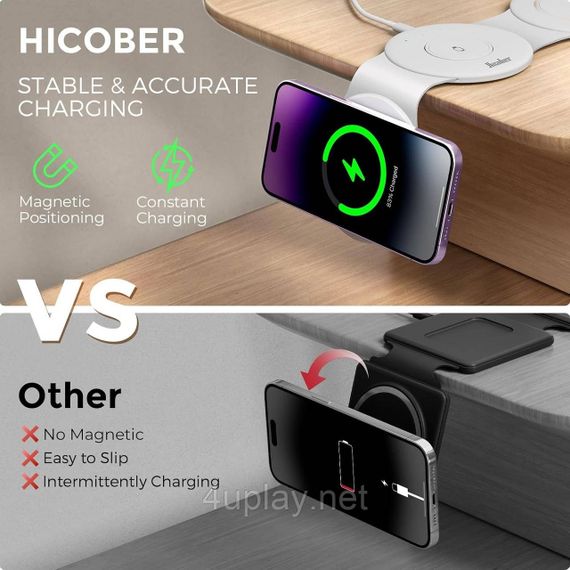 Бездротовий зарядний пристрій 3-в-1 Hicober Wireless Charging Station для смартфонів, навушників і годинників Apple | Зображення 3
