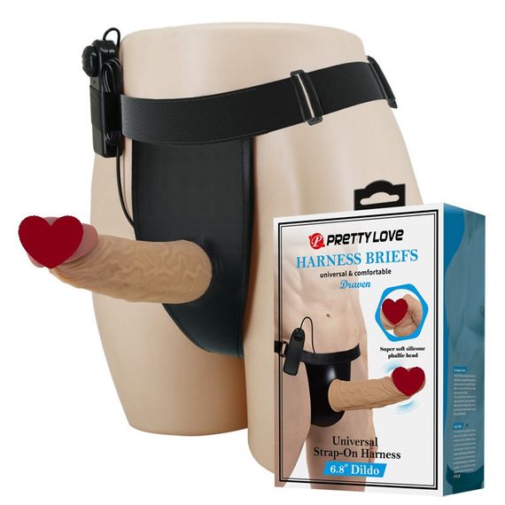 Вібрострапон порожнистий чоловічий Pretty Love Draven реалістичний, з провідним пультом, 17.5 х 3.7 см Sex Aura