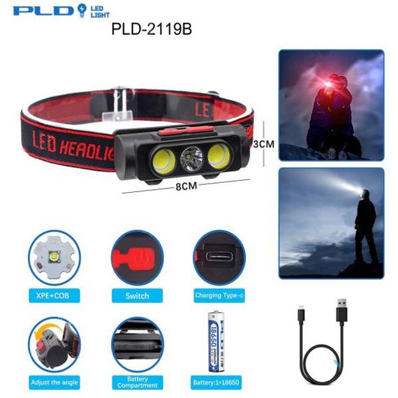 Сверхмощный налобный фонарь PLD-2119B-XPE+2COB(white+red), Налобный фонарь WA-639 для сто | Зображення 8