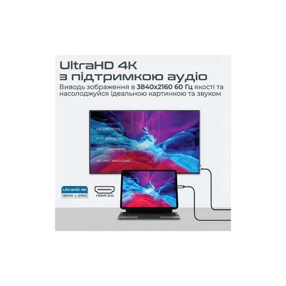 Кабель мультимедійний USB-C to HDMI hdmi-pd100.grey Promate (hdmi-pd100.grey) | Зображення 2
