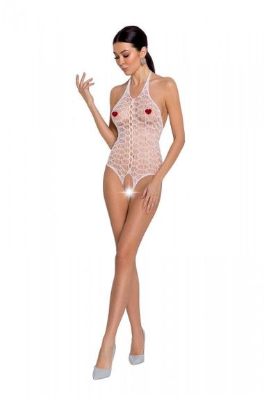 Бодістокінг у велику сітку Passion BS087 white, відкрита спина, халтер, з доступом sexstyle